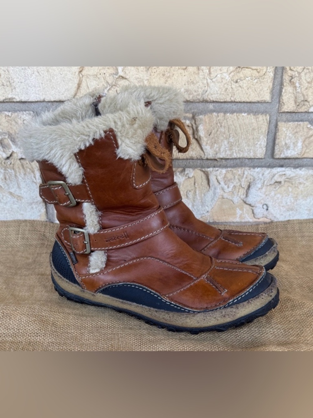 Merrell Taiga Buckle Boots Brown Leather Insulated Waterproof Zip - US 8